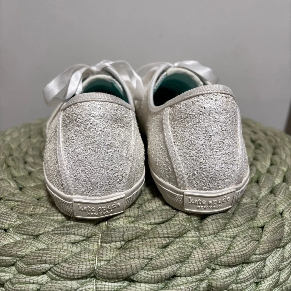 Kate Spade Trista Sneakers White Glitter Ribbon Lace Up Sneakers Size 10.5
